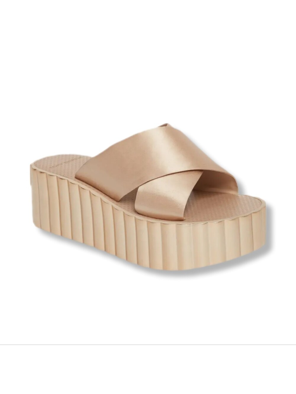 Tory Burch Champagne Satin Scalloped Platform Slide Sandals